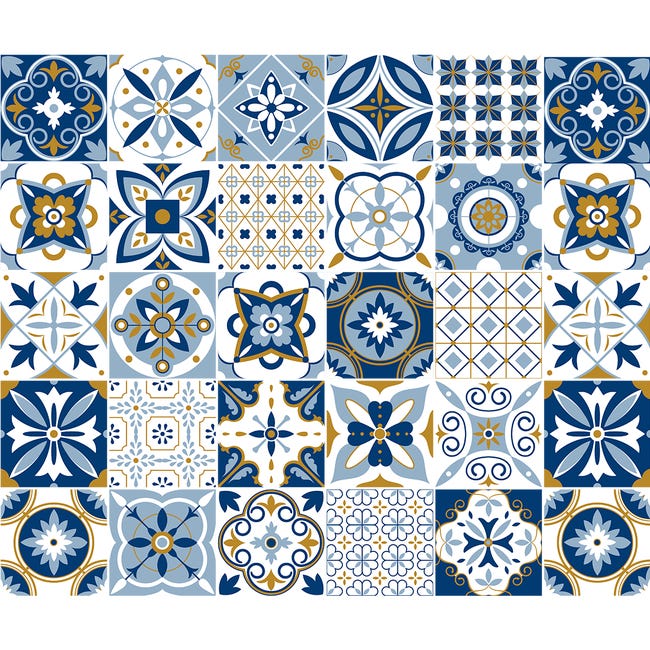 30 vinilos muebles de azulejos manuelina - adhesivo pared - sticker  revestimiento - 100x120cm-30stickers20x20cm