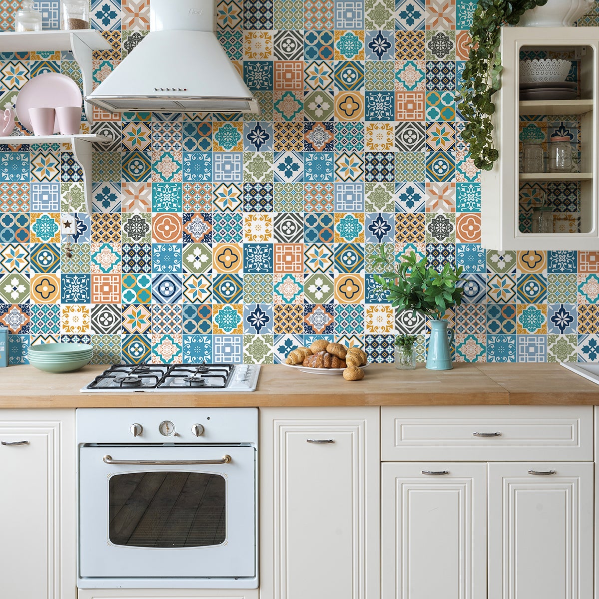 Panel decorativo pared azulejos cocina de colores