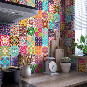 24 vinilos azulejos étnico Satinka - adhesivo de pared - revestimiento  sticker mural decorativo - 80x120cm-24stickers20x20cm
