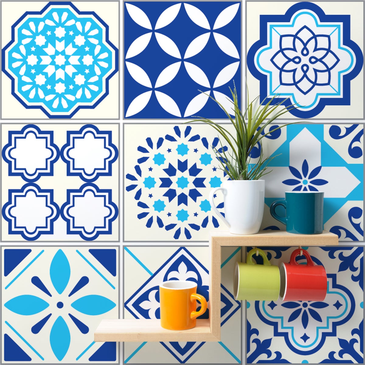 9 vinilos azulejos zorina - adhesivo de pared - revestimiento sticker mural  decorativo - 45x45cm-9stickers15x15cm