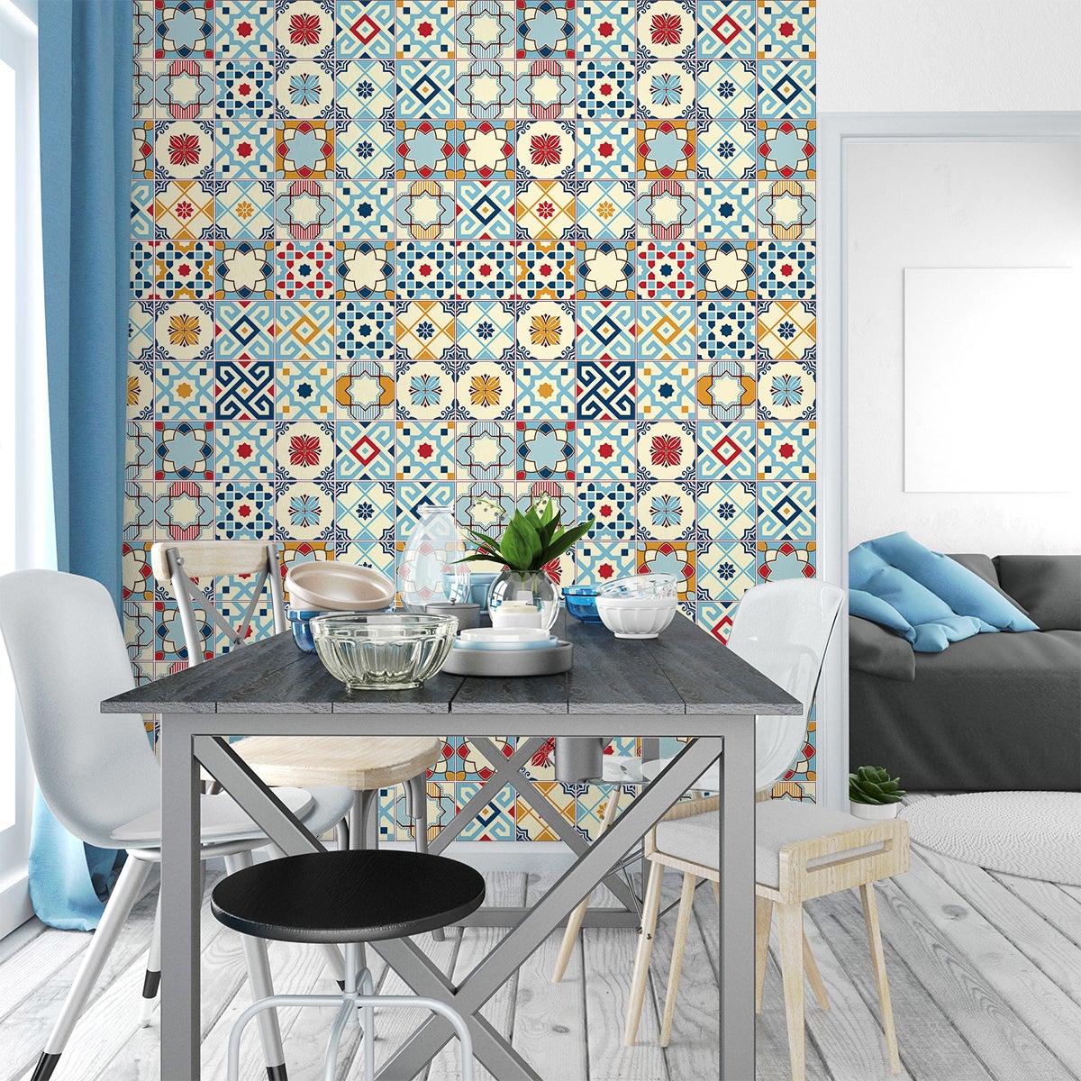 60 vinilos baldosas de cemento azulejos graciano - adhesivo pared - sticker revestimiento - 60x100cm-60stickers10x10cm