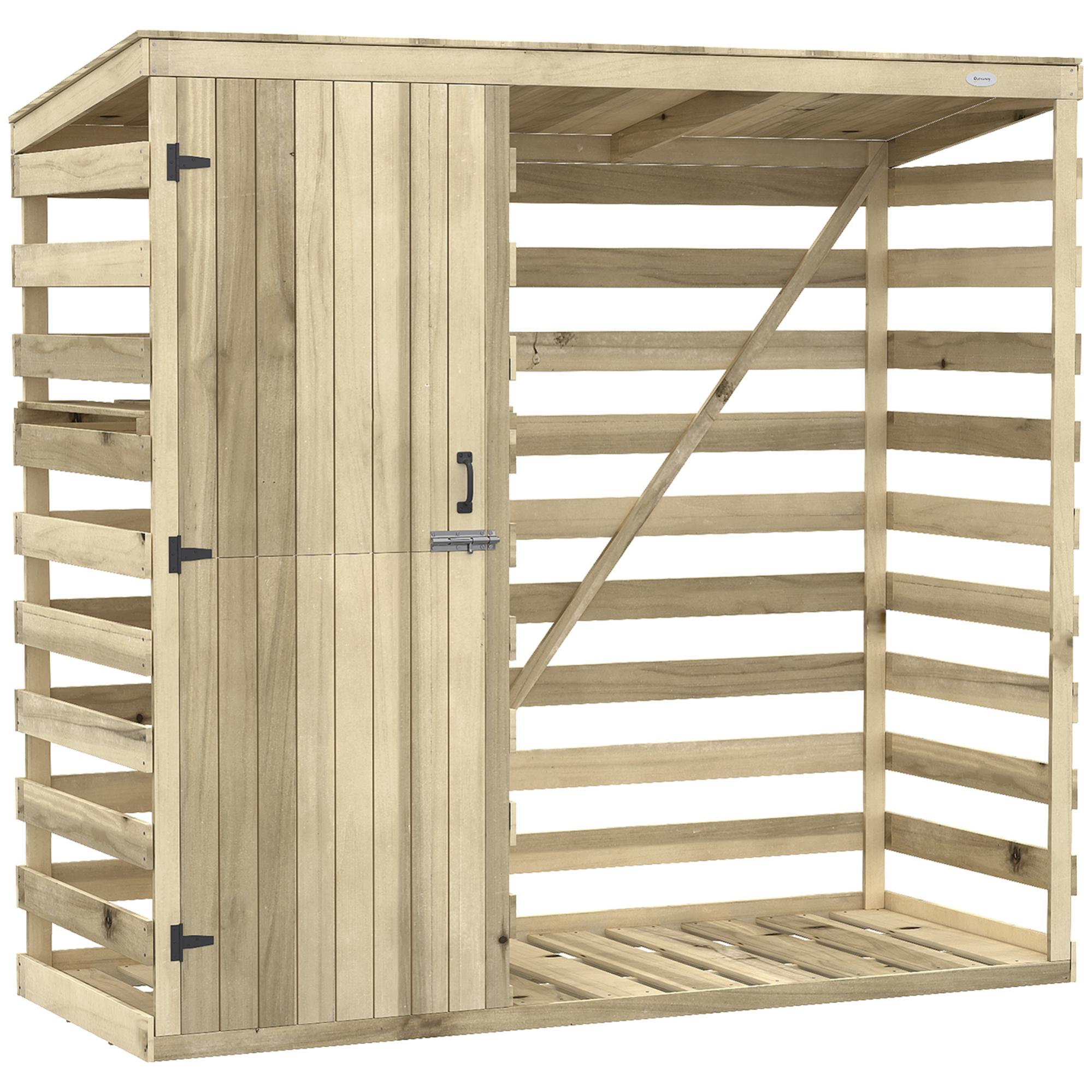 Armoire abri de jardin rangebûches, porte bois de sapin autoclave