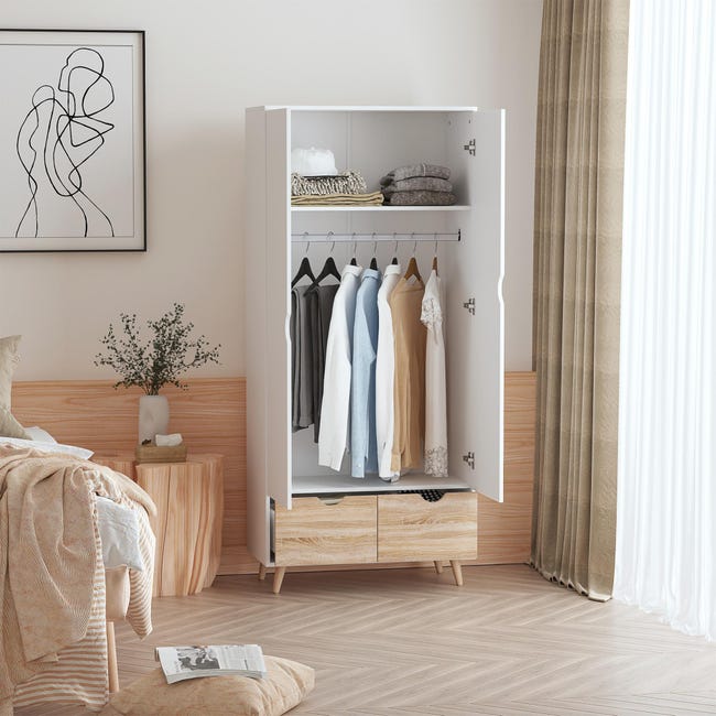 Armoire de chambre multi-rangement design scandinave blanc chêne clair