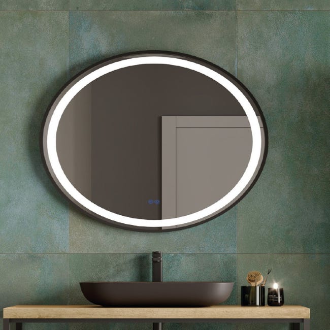 Espejo Redondo Decorativo Borde Negro 100 x 100 cm con Luz LED | Doble  Sensor Táctil | Espejo Led de Baño Redondo | Leroy Merlin