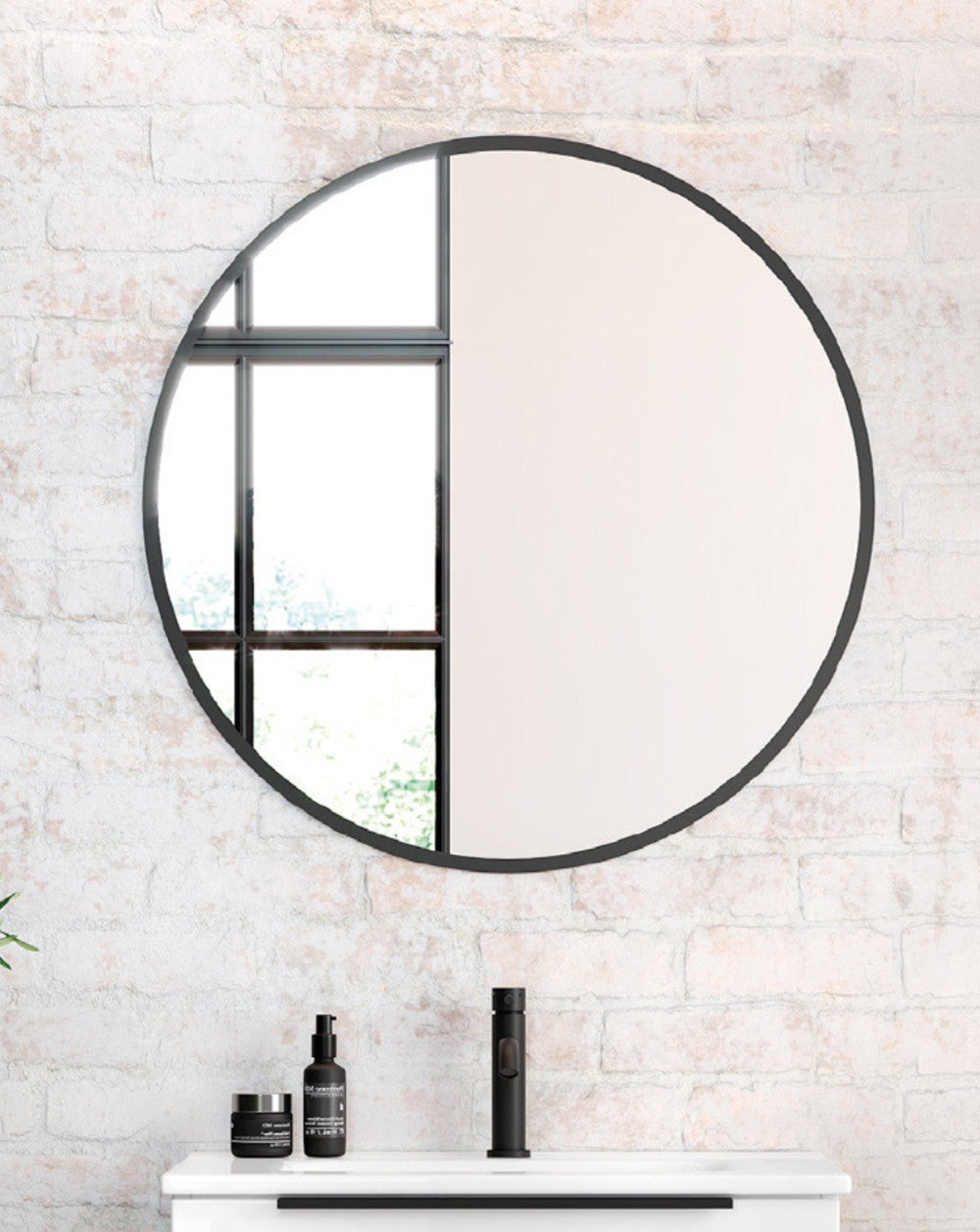 Espejo Redondo Decorativo Borde Negro 80 x 80 cm, Espejo de Baño Redondo  Enmarcado Negro, Espejo de Pared Redondo