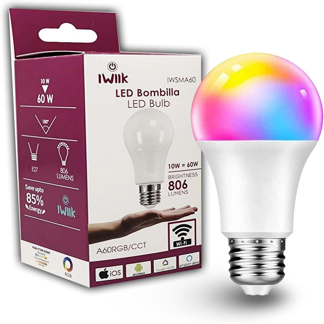 Bombilla LED Inteligente WiFi Smart E27 10W , RGB Ajustable