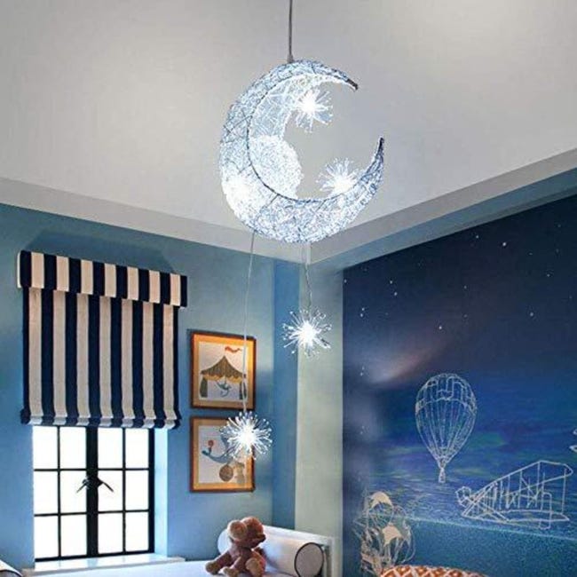 Lámpara de techo, de luna y estrellas, led, de aluminio, con 5 bombillas,  para dormitorio de niños (luz blanca)