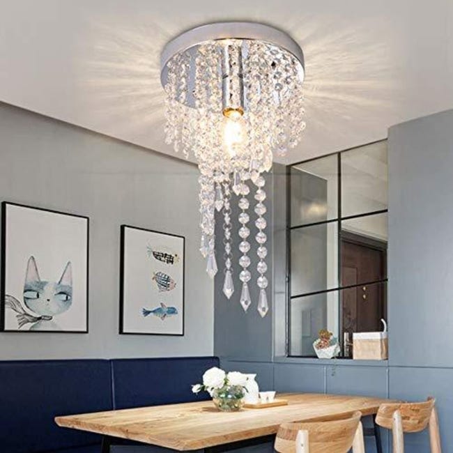 Lustres en cristal modernes carrés 35x35cm 4 têtes plafonnier LED pour salon  salle à manger chambre, lumière tricolore