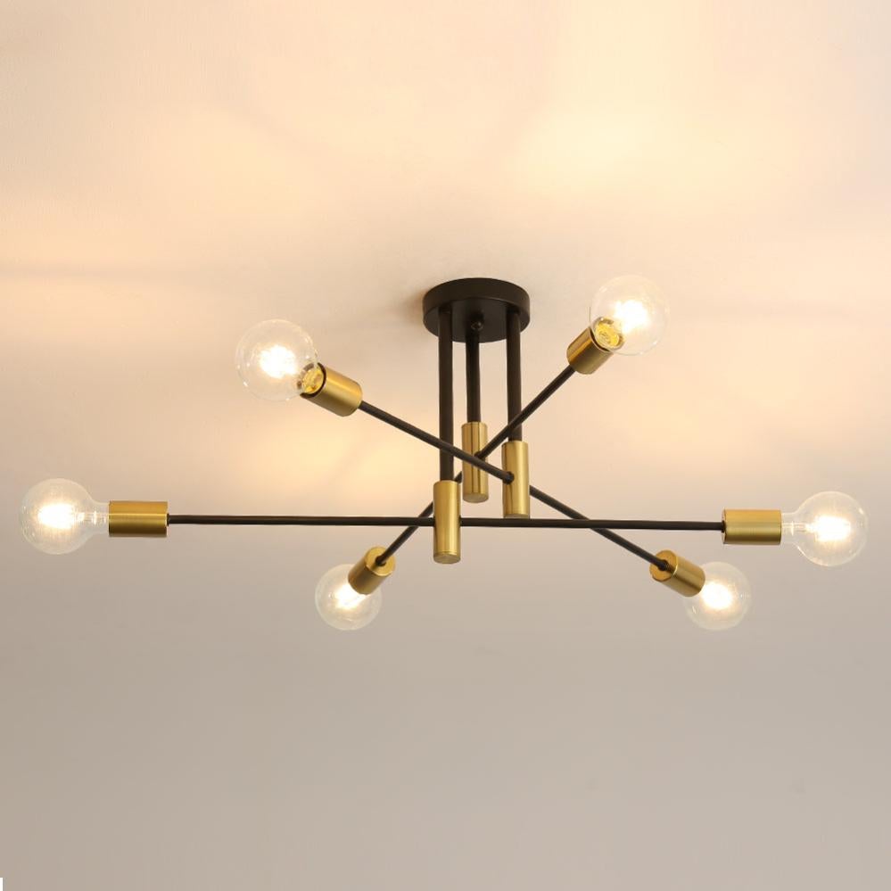 Light-Home Rome Lampadario A Sospensione 6 Luci - Stile Industriale, Metallo E Vetro, Regolabile, E27, Nero