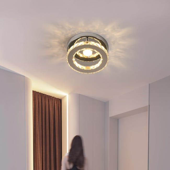 Plafonnier LED, Lustre en Cristal 16W, Éclairage de Plafond Moderne pour  Chambre, Salon, Cuisine, Couloir, 3 Couleurs Réglable