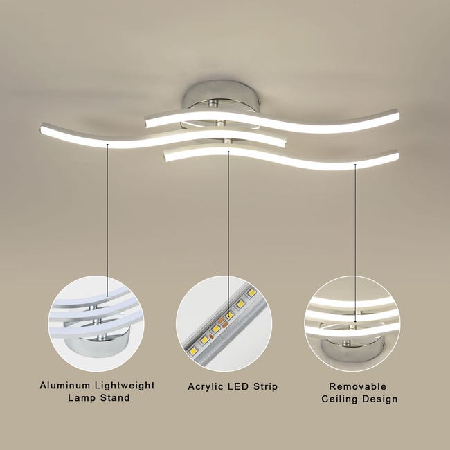 Plafonnier LED, Suspension Luminaire en forme de vague, LED intégrées 18W  1600 Lumen, lustre moderne pour salon ou cuisine, 220V IP20 lumière blanche