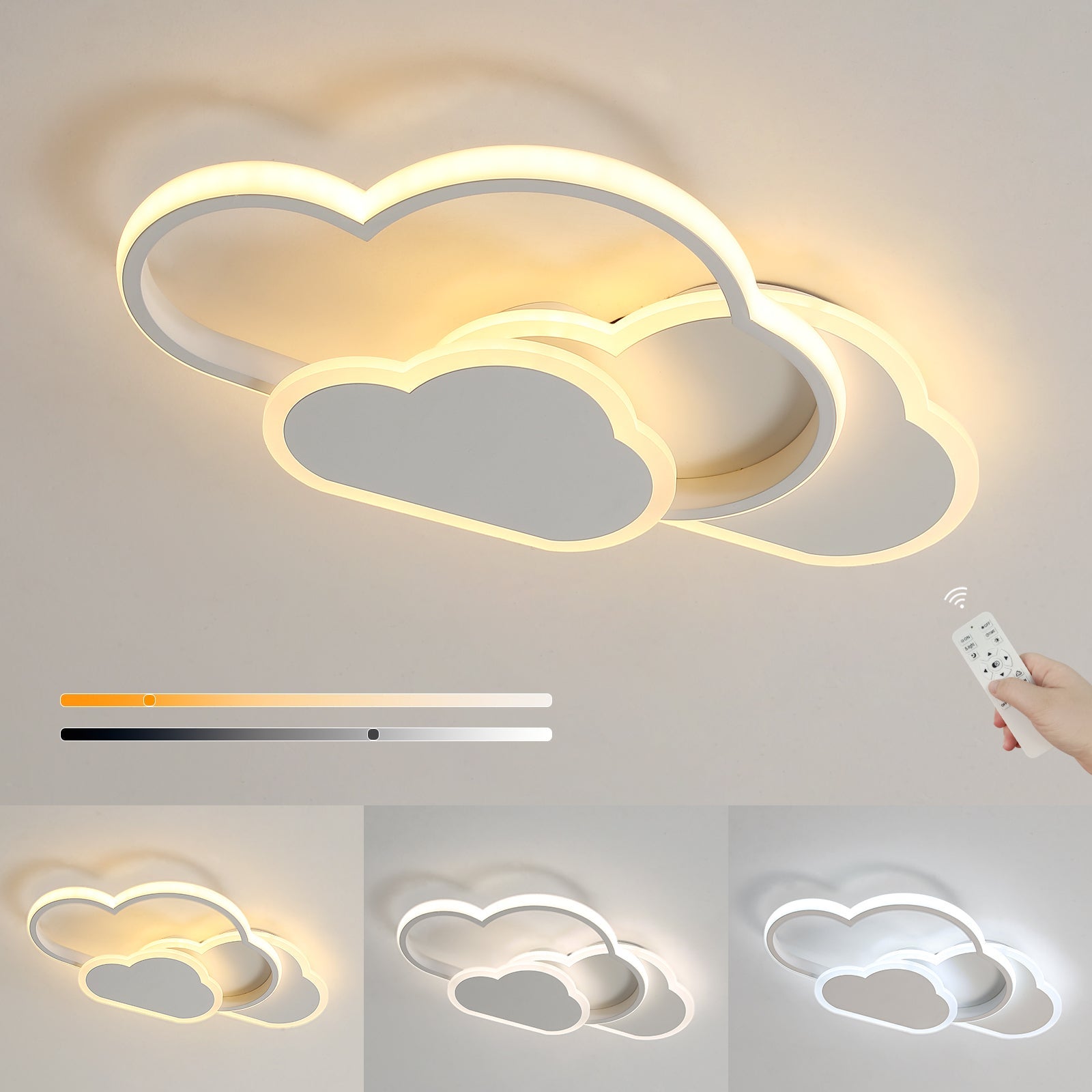 Plafonnier LED 32W, Plafonnier nuage créatif, dimmable à distance 3000K  6000K, L42W25H6cm Plafonnier nuage rose superfin pour chambre d'enfant et  salon