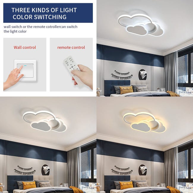 Plafonnier Nuage,32w Lampe de Plafond LED Créatif avec Dimmable  Télécommande 3000-6500k 2800lm L42*H6cm, éclairage de Dessin Animé pour  Salon Chambre