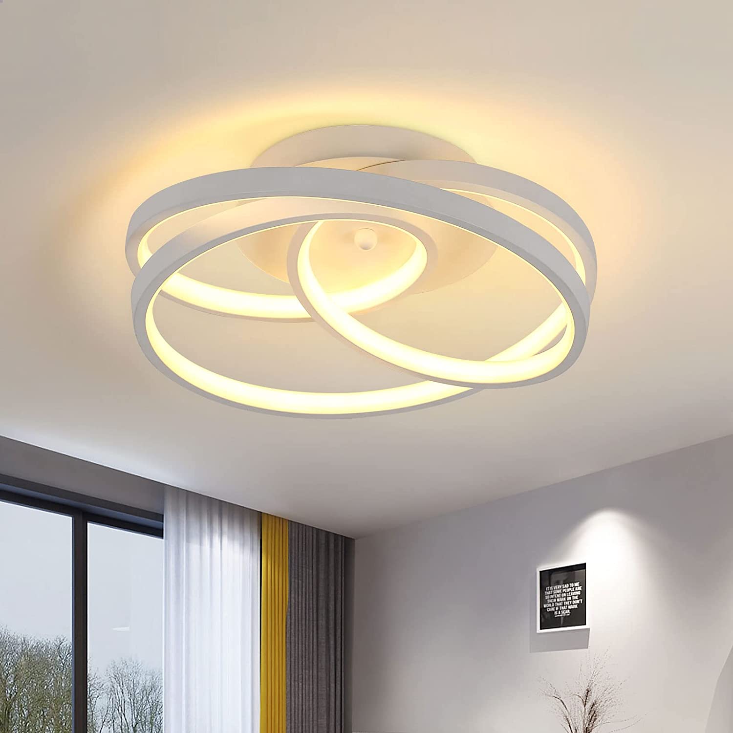 Lámpara de techo redonda de 40 W, moderna lámpara LED de 3 anillos, lámpara  colgante de techo de acrílico de metal, adecuada para sala de estar, dormi
