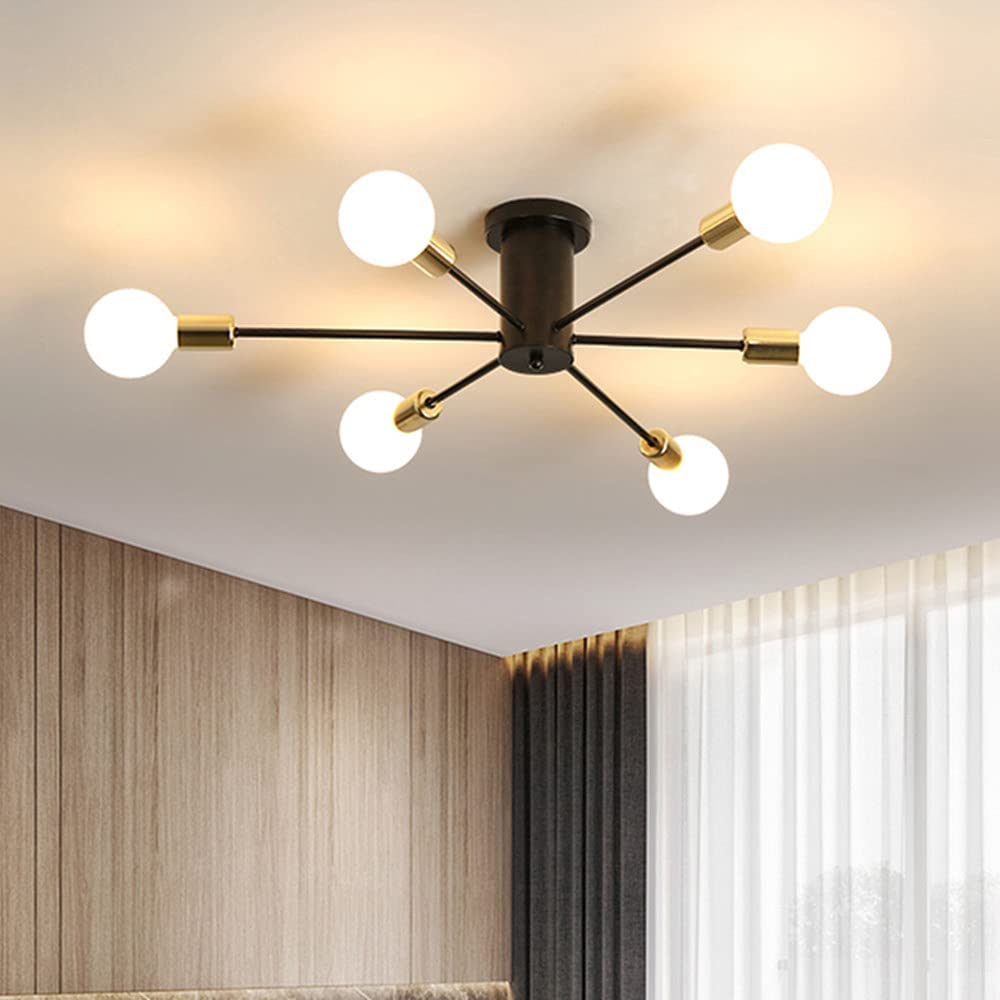 Lampadario vintage da 75 cm, plafoniera industriale, lampada da soffitto in  metallo E27 a 6 luci, lampadario moderno per soggiorno, camera da letto, c