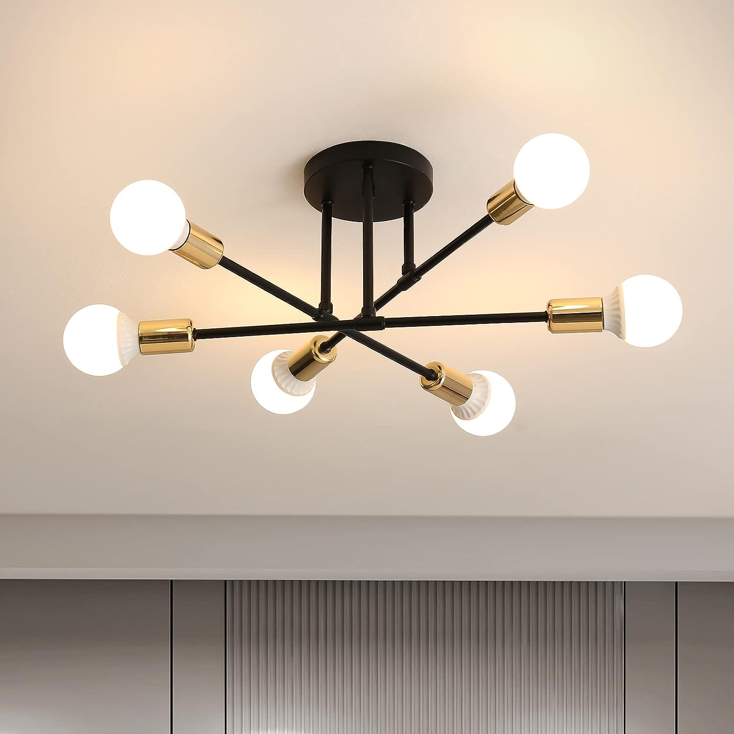 Plafonnier Moderne, 6-Lumières Lampe Vintage, Industriel Lustre Suspension  E27 pour Salon Chambre Cuisine