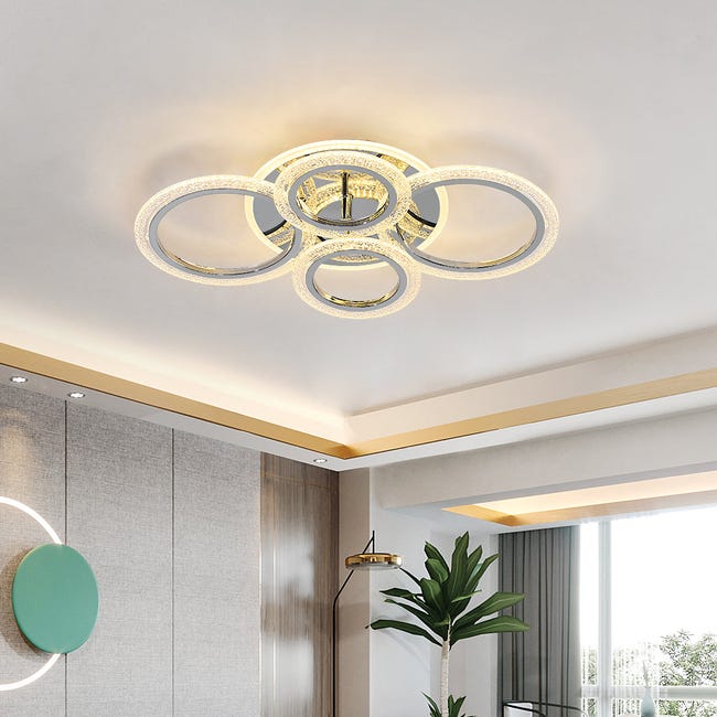 Plafonnier LED Moderne, 60W Lustre de Plafond Design à 4 Anneaux, Lampe de  Plafond en Acrylique bulle transparente , pour salon, chambre, cuisine,  couloir, balcon, blanc chaud 3000k
