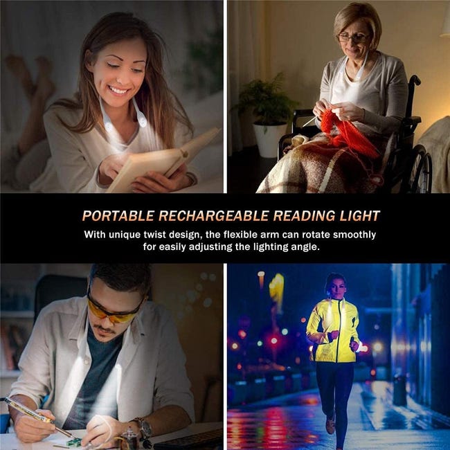 Lampe de lecture de livre rechargeable, 9 modes de luminosité, 7