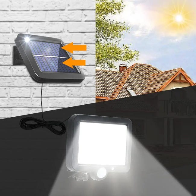 Luz Solar Exterior, Lámpara Solar con Sensor de Movimiento, Focos LED Solar  Exterior con Cable de 5M, 160 LED 3 Modos IP65 Impermeable para Jardín Gar  | Leroy Merlin