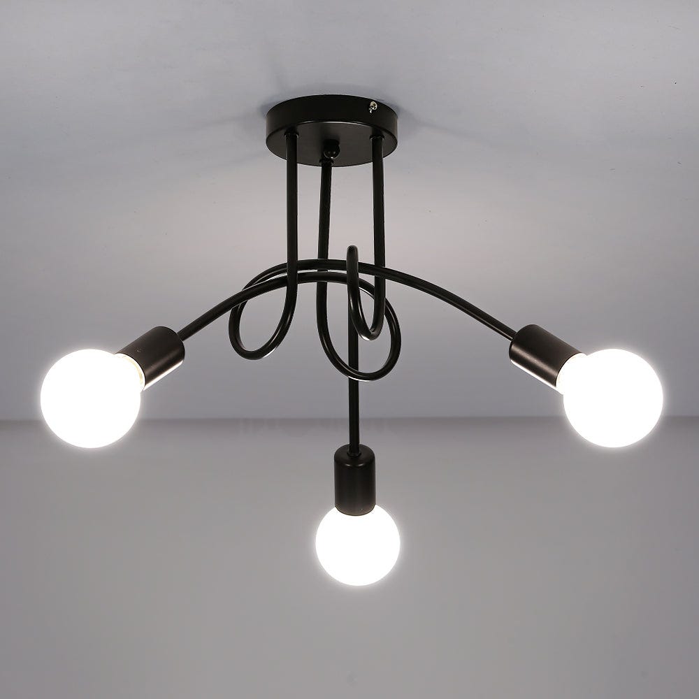 Luminaire Plafonnier industrielle, Lustre Moderne en Métal Noir, Lampe  Suspension Vintage 6 Lumières E27 Base pour Salon Chambre Cuisine, Diamètre  55
