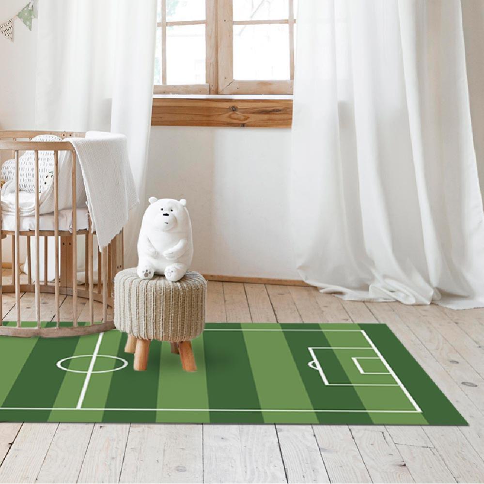 Tapis Football Enfant - Motif Sport Bleu/jaune Flammes - Flanelle Douce, Antidérapant PVC - 80x120 Cm - Lavable, Pour Chambre Ou Salon