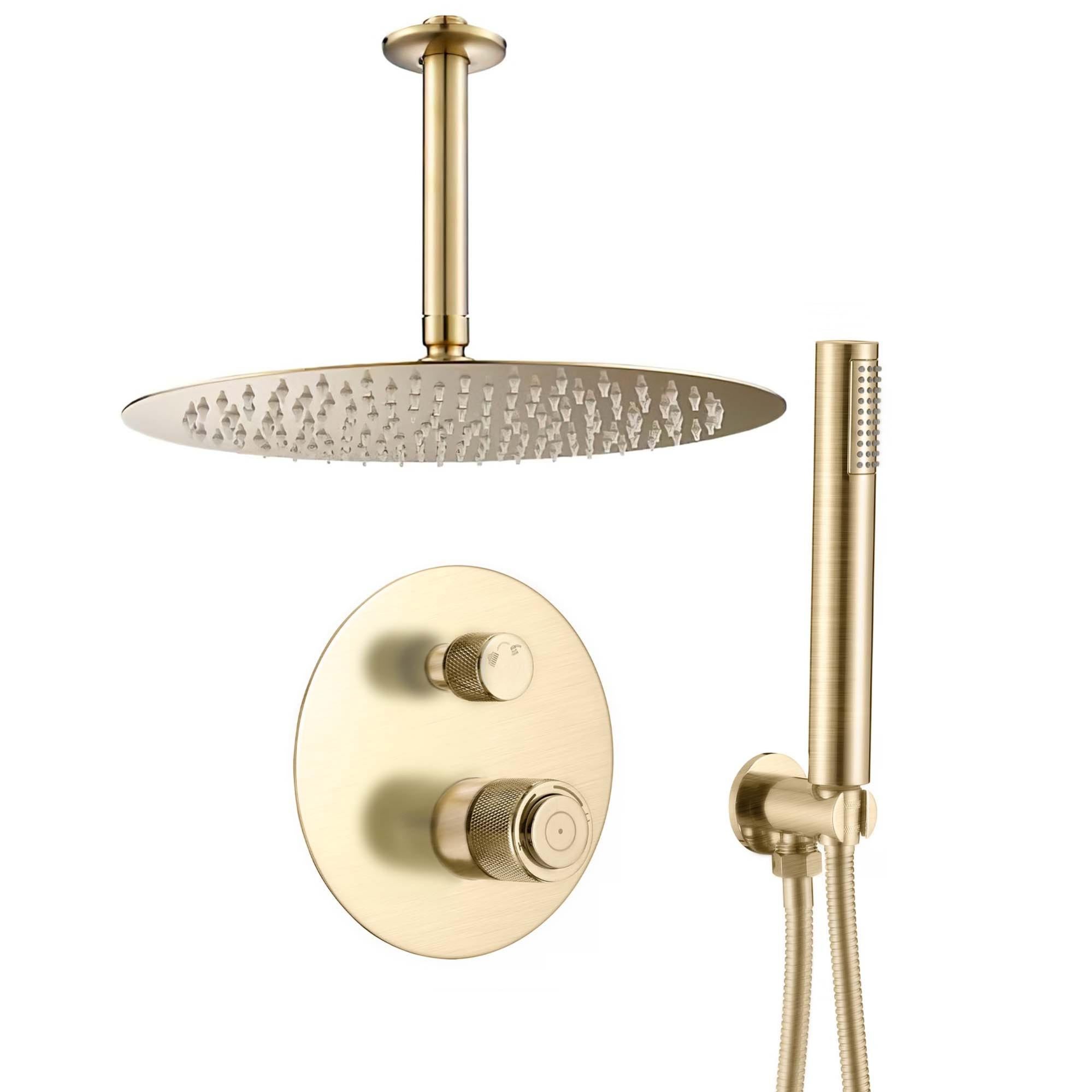 Set Doccia Monocomando In Oro Spazzolato - Soffione 25 Cm Anticalcare - Con Doccetta E Flessibile - Serie Line Imex - Foto 7