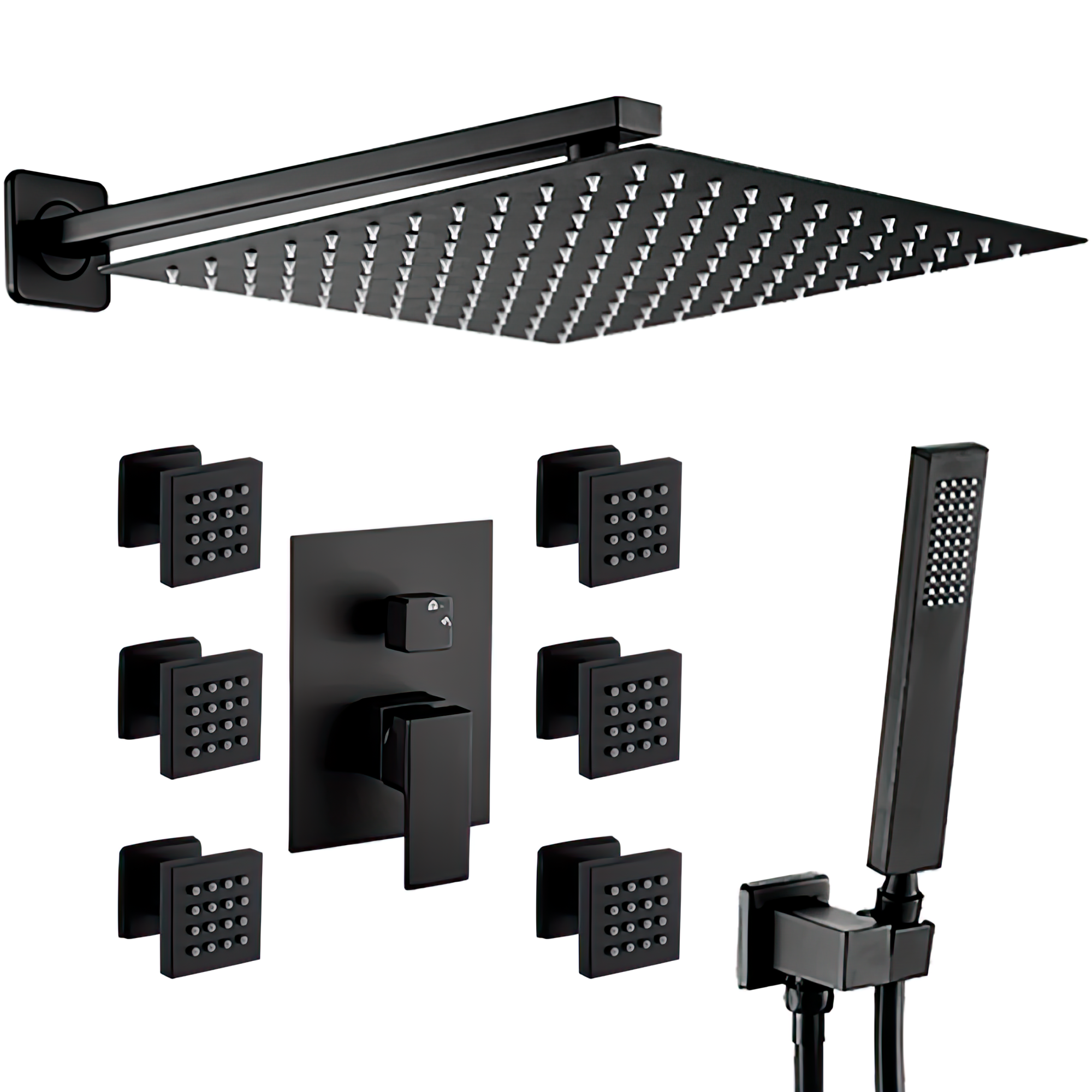 VALAZ Douche hydromassante encastrable avec 6 jets muraux carrés noir