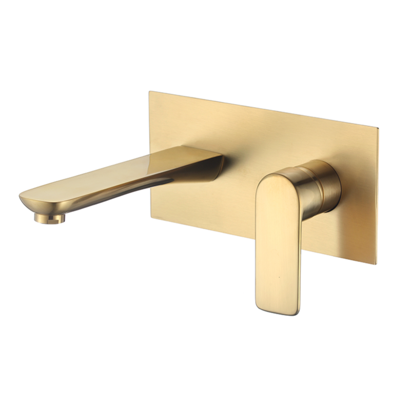 Rubinetto Per Lavabo A Parete A Scomparsa In Rame Con Miscelatore Caldo/Freddo E Aeratore A Nido D'Ape - 5