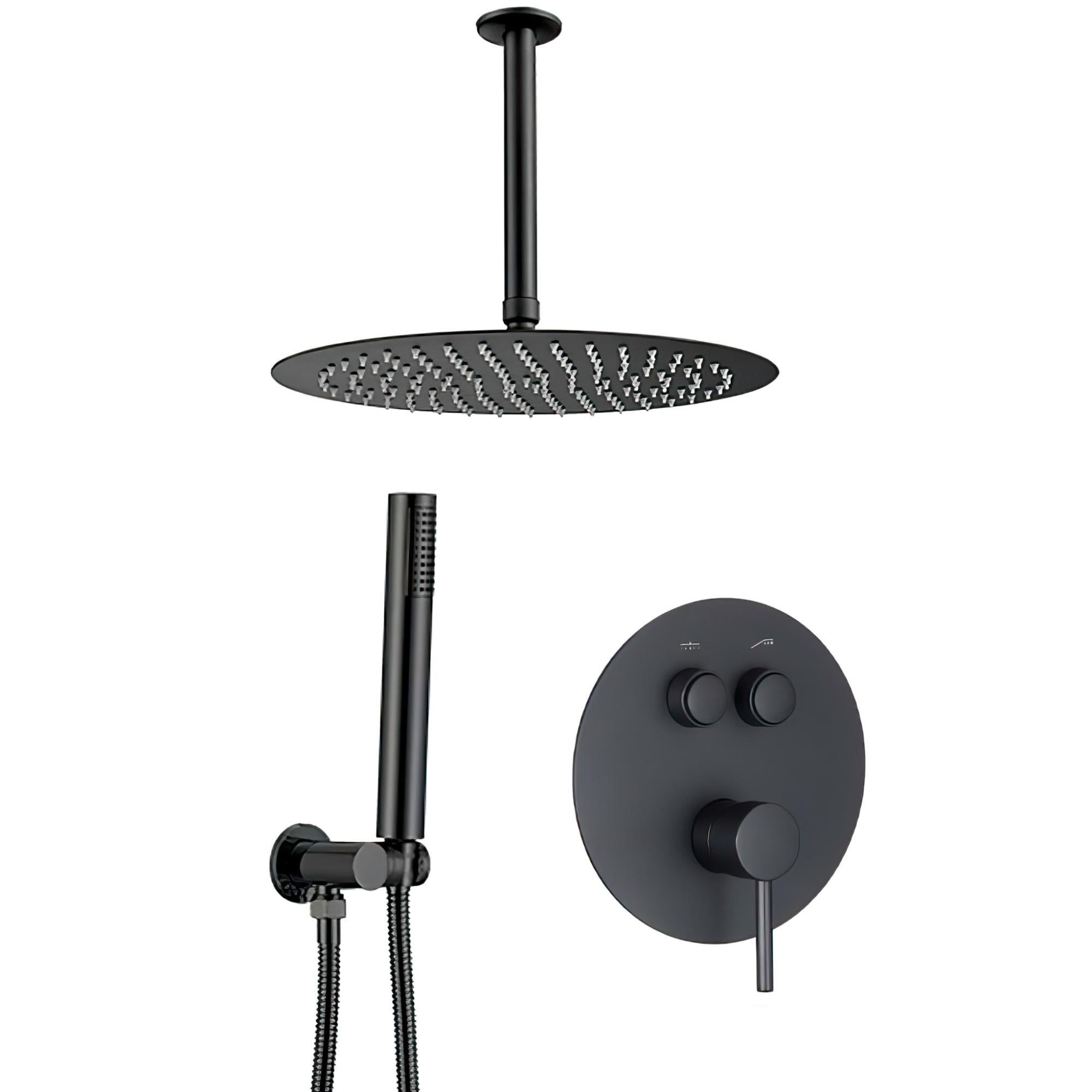 Douche à encastrer avec boutons poussoirs au plafond chrome noir mat série Navia