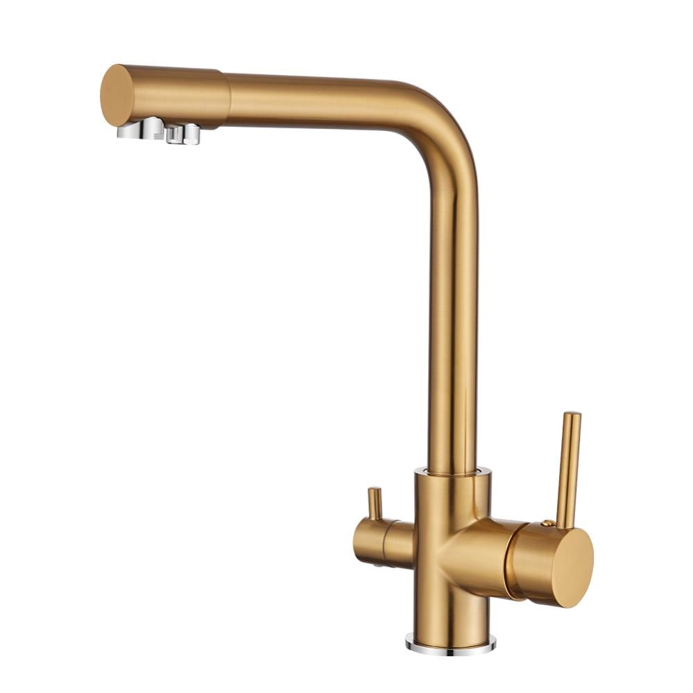 Robinet Cuisine VALAZ 3 Voies Avec Osmoseur - Mitigeur Rotatif 360° Laiton Inox Doré