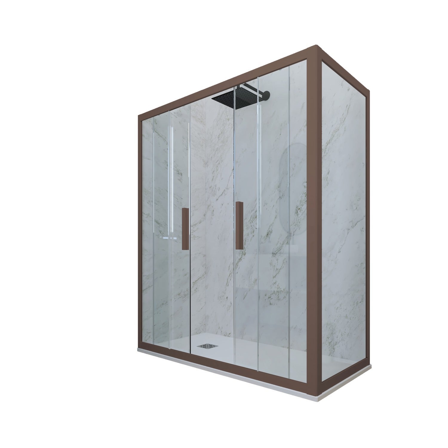 Mampara de ducha 3 lados deslizante 75x140 cm de pvc chocolate h 200 vidrio transparente mod. glam duo