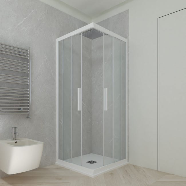Mampara de ducha Angular ALLSTONE BASIC 2+2 90x90 cm cristal Transparente  perfil Titanio