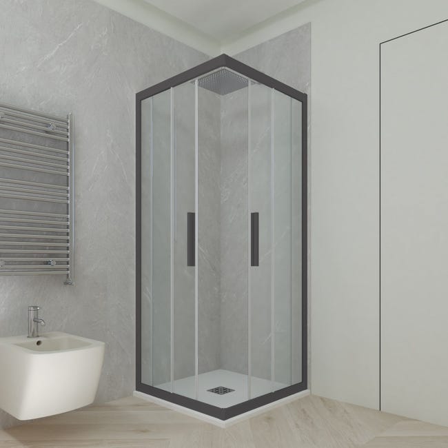 Mampara de ducha angular deslizante 90x90 CM de PVC Antracita H 200 Vidrio  Transparente mod. Kolors
