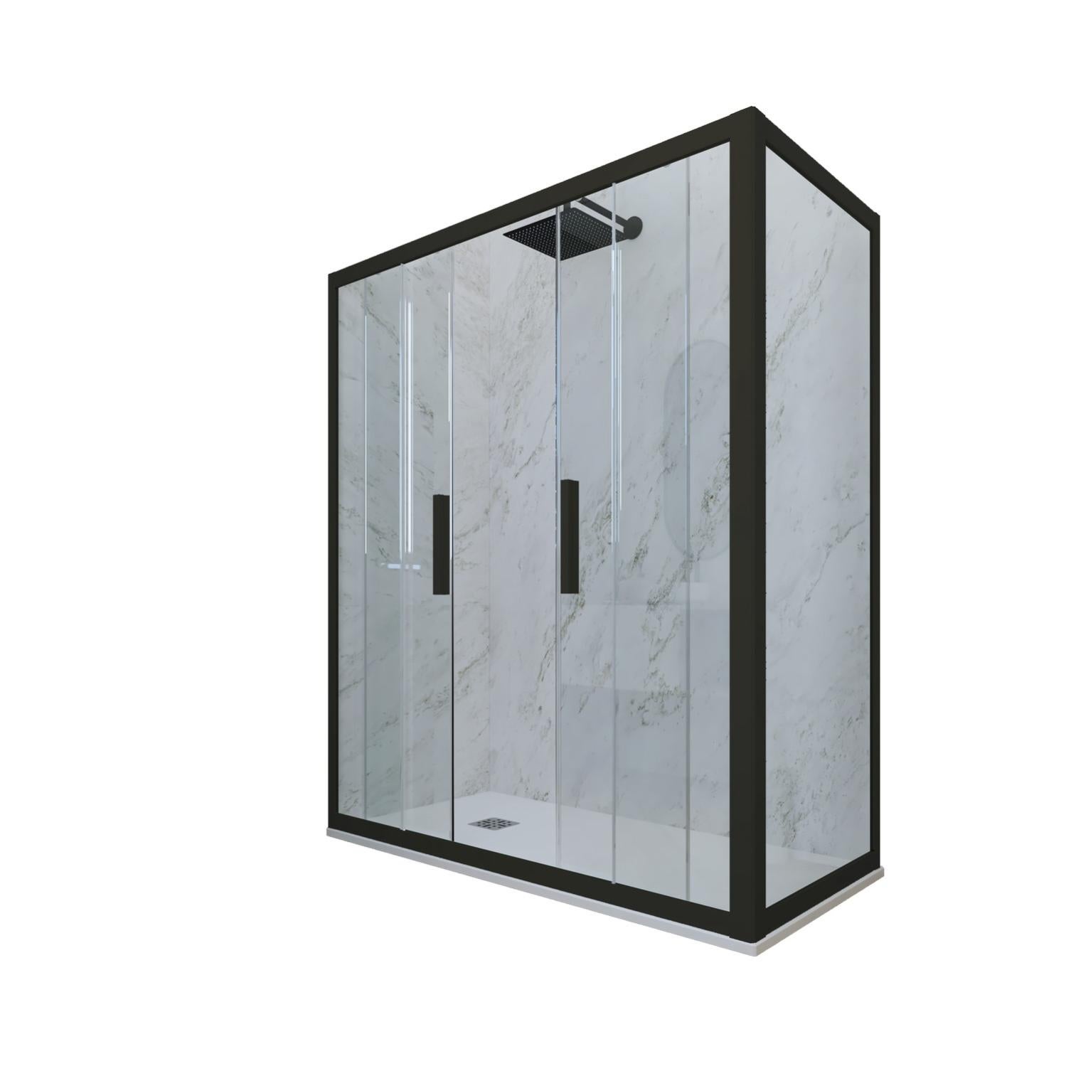 Cabine parois de douche coulissante 80x120 cm H 200 en PVC Noir Matt