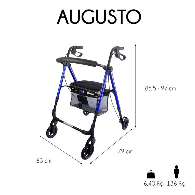 Andador para ancianos de 4 ruedas, Altura regulable, plegable, respaldo y  asiento