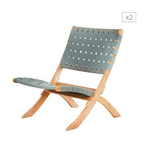 Lot de 2 fauteuils de jardin MATERA en bois d'acacia blanchi FSC et corde verte