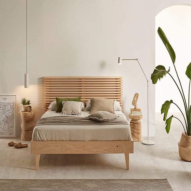 Cama de madera maciza, cabecero y base, válido colchón x 190 cm | Leroy Merlin