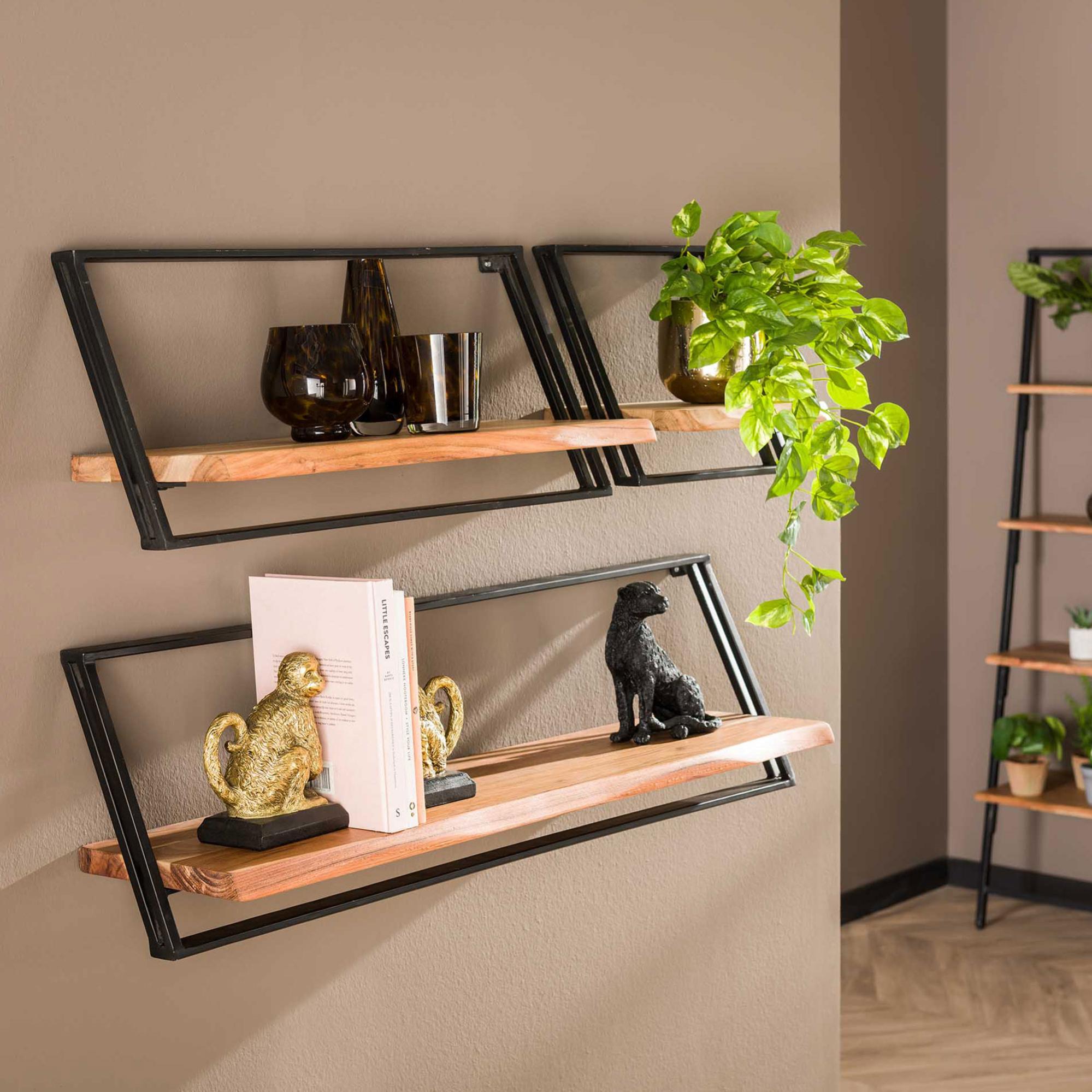 Lot de 3 étagères murales 100, 65 et 30 cm en acacia et métal Leroy