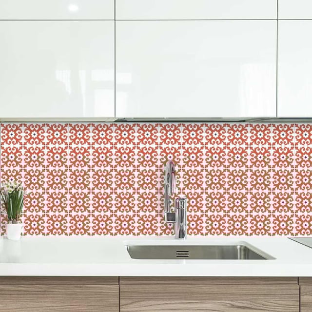 Crédence cuisine alu CLOVIS - Carreaux Ciment Rouge - Fond de hotte L60 x H55 cm - Maison Danaé