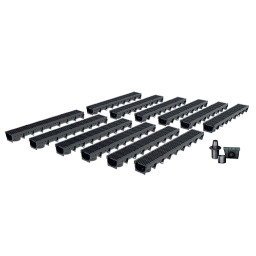 Pack De 9 Caniveaux MEAPARK Avec Grille à Fente + E-Blade R INOX - Drainage Extérieur