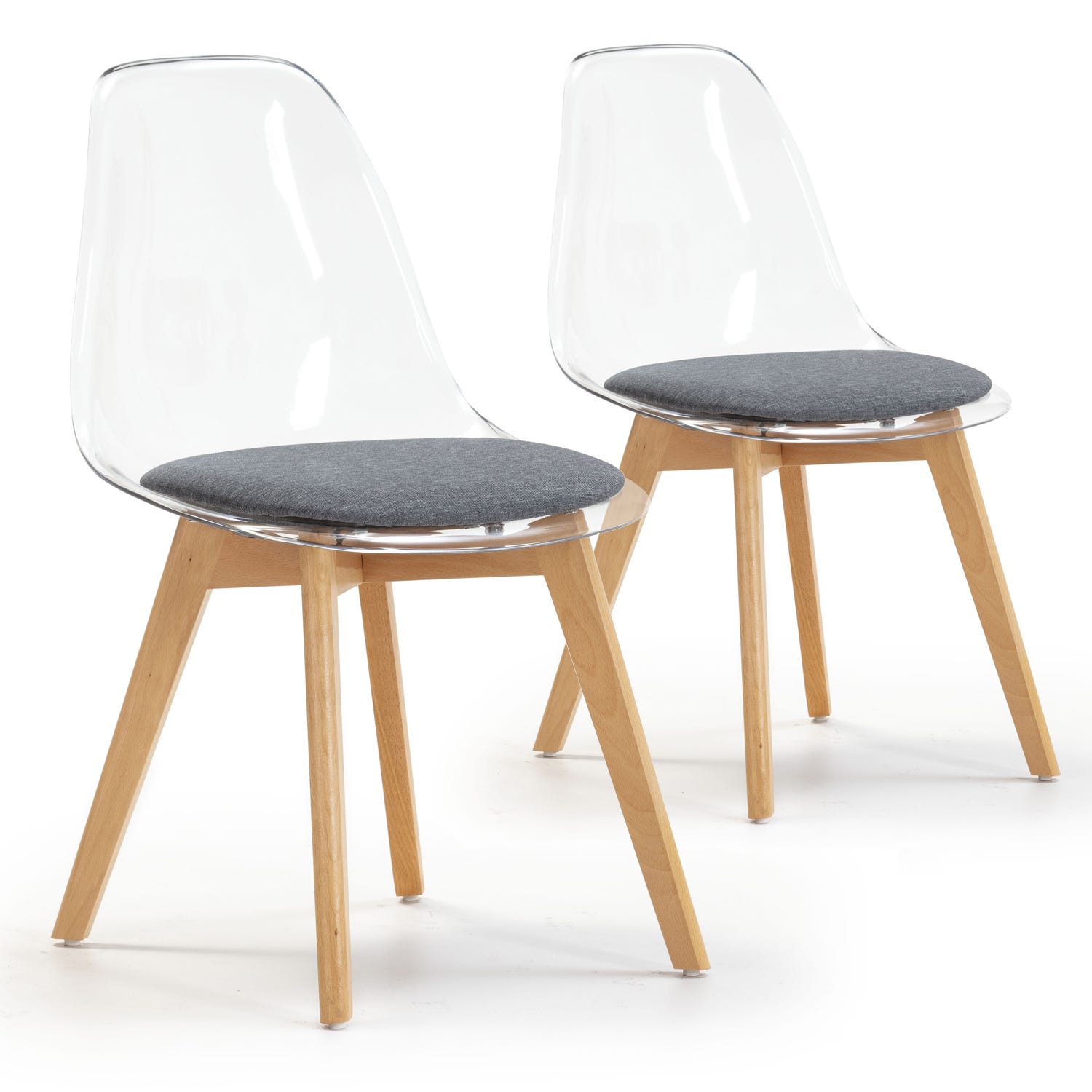 Pack 2 chaises Salle à Manger Transparentes Bruno, Coussin, 54 cm