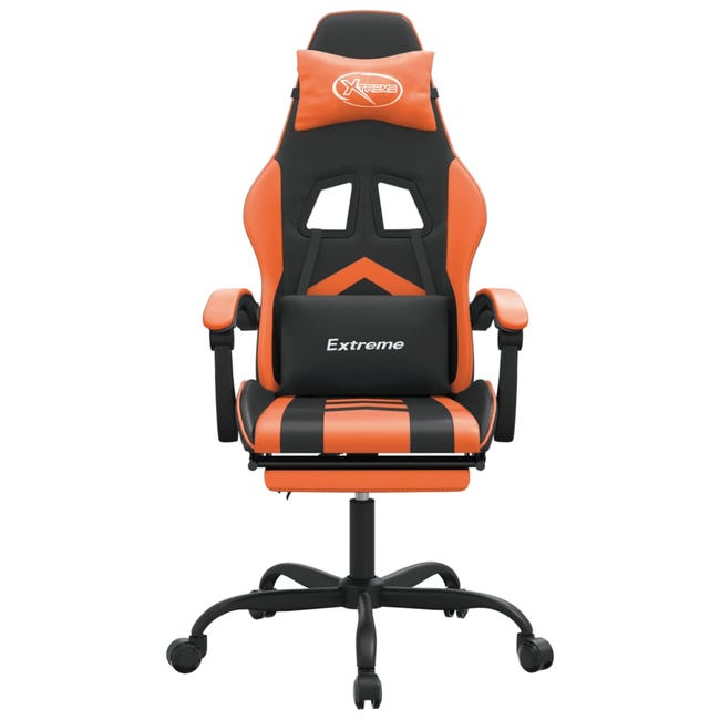 VidaXL Cadeira gaming giratória couro artificial preto e laranja
