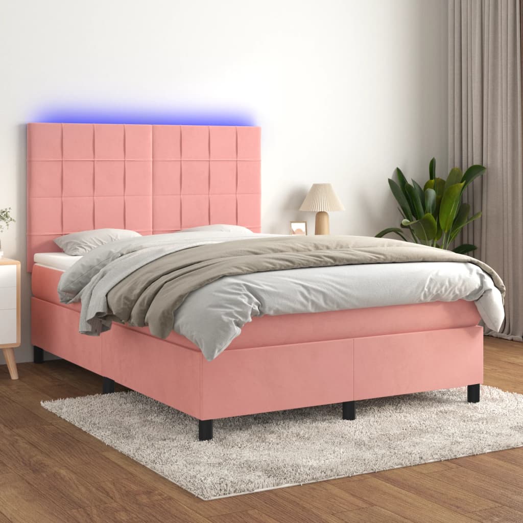 VidaXL Letto a molle con materasso e led rosa 120x200 cm in velluto Letti 