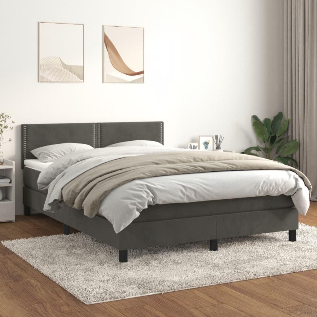Cama box spring colchón terciopelo gris oscuro 140x200 cm | Leroy