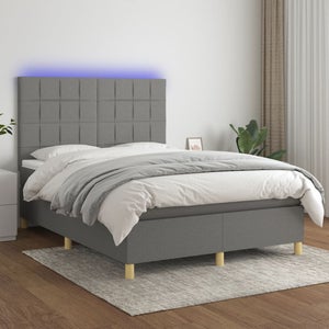 vidaXL Letto a Molle con Materasso e LED Grigio Scuro 140x190 cm