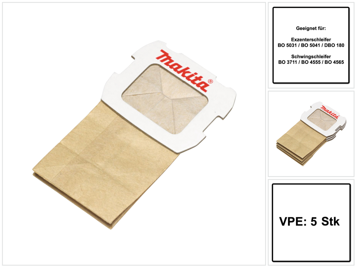 5 pces sacs à poussière en papier (long) pour ponceuse Makita