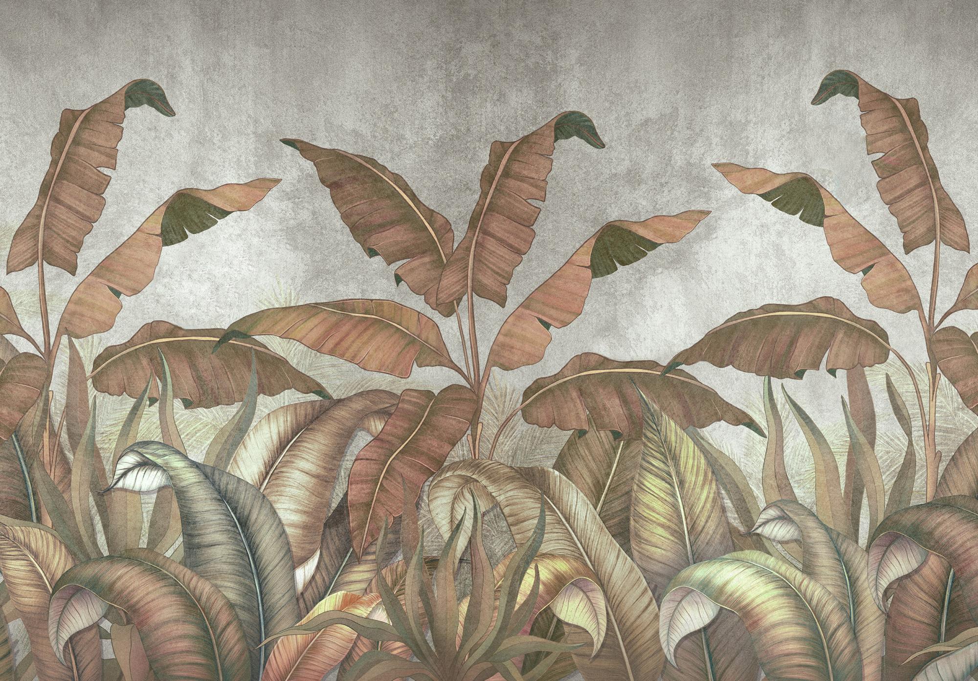Papel pintado fotografia panorámica hojas vintage efecto 3d hormigón 416x254 cm - incluye cola - moderno salon dormitorio papel no tejido