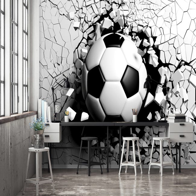 Papier Peint Enfant Intissé Panoramique Football Grafitti 368x254 cm -  Colle Inclus - Chambre Enfant - Moderne Trompe l'oeil