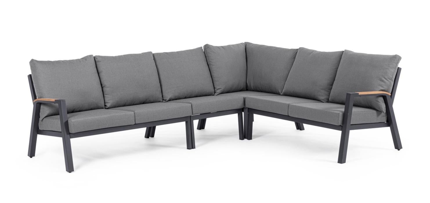 SET4 SALON D'ANGLE AVEC COUSSINS EN ALUMINIUM JACOB ANTHRACITE AVEC