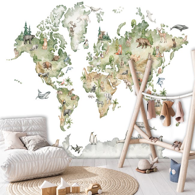 Papier peint panoramique chambre enfant carte du monde